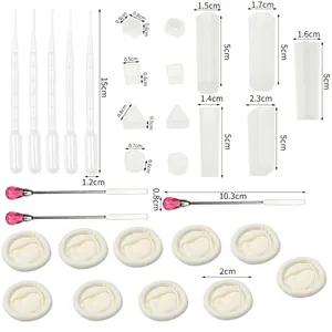 Comprehensive dimension overview of DIY silicone resin jewelry mold kit with tool set