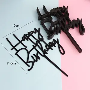 Detailansicht schwarzer Tortenaufsatz aus Acryl Happy Birthday mit den Maßen 10x9.6cm