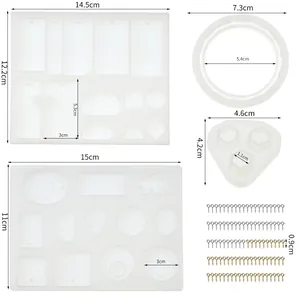 Detailed dimension map for 229pcs DIY jewelry silicone mold set including screw eye pins