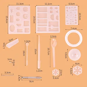 Comprehensive DIY jewelry resin casting mold set details with various shapes and precise dimensions.