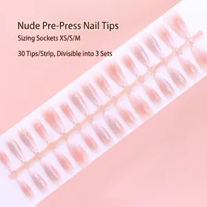 Detail view of gradient pink press-on nail strip with butterfly wing patterns, 30 pieces