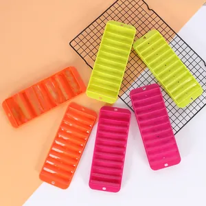 Macro detail of colorful silicone ice cube molds for baby food and finger snacks