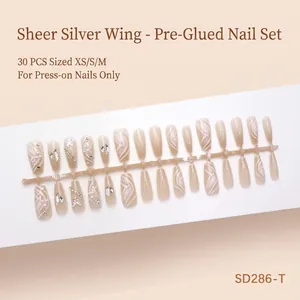 Lange Nude Verlauf Schmetterling Künstliche Fingernägel Zum Aufkleben Mit Strass Und Künstlichen Perlen Süße Französische Glossy Fake Nails