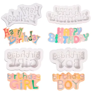 Stampo in Silicone Happy Birthday per Decorazione Bordi Torta in Fondente al Cioccolato Scritta Birthday Boy Girl Strumento Pasticceria