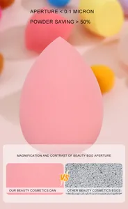 Close-up comparison of fine pore texture for a pink teardrop beauty makeup sponge.