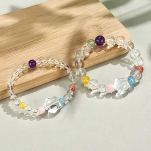 Bracelet en Perles de Cristal de Roche Fait à la Main pour Femme Avec Pierre en Forme d'Étoile et Bijoux en Améthyste Aigue-marine Colorés