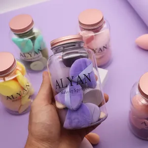 Set de 16 esponjas de maquillaje profesionales en tarro con mini borlas flocadas