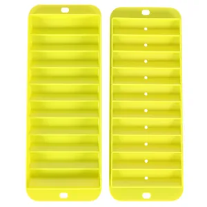 Detail showing the grid structure of two yellow rectangular silicone ice cube trays