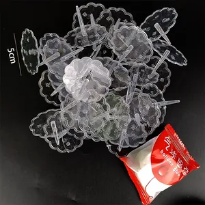 Set of 100 clear plastic flower shaped doll stands with glue dots, 5cm in diameter