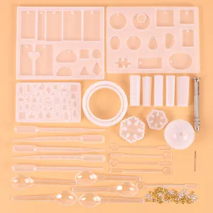 Comprehensive resin jewelry mold set with silicone molds, pipettes and manual drill