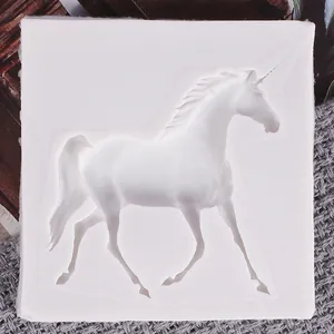 Detailed view of the unicorn shaped white silicone mold for fondant and resin crafts