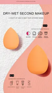 Orange teardrop makeup sponge detail showing dry and wet application usage