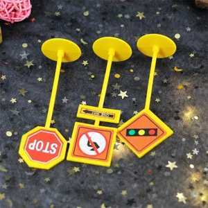 Set de 3 señales de tráfico de plástico para decoración de tartas y juegos