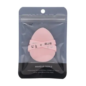 Pink teardrop makeup puff in professional black ziplock packaging for foundation