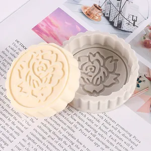 Detailed view of floral rose pattern silicone mold for mooncake candles and DIY soap making