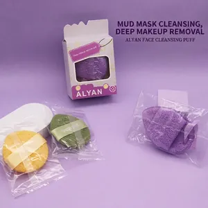 ALYAN 3-piece makeup remover puff set for deep facial cleansing and clay mask removal