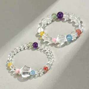 Bracelet fait main en cristal blanc avec perles colorées et breloque étoile de mer