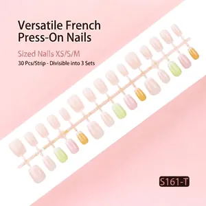 Frans Gradiënt Press-on Nagels Multi Maat Hars Kunstnagels Zoet Bloemen Vlinder DIY Manicure Strip Voor Dames