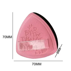Soft pink triangular makeup powder puff with precise dimensions 70mm by 20mm for base