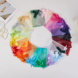 Sacs à Cordon en Organza avec Nœud Pochettes Cadeaux en Tulle Maille Transparente Sac d'Emballage de Bijoux pour Mariage Bonbons Cadeaux