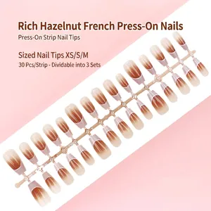 Nude bruin verloop French press-on nagels set met 30 stuks in maten XS S M chic