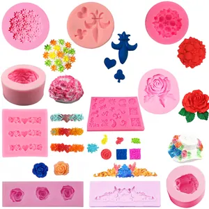 Floral silicone molds for daisy and rose fondant cake decorating, DIY baking tools set