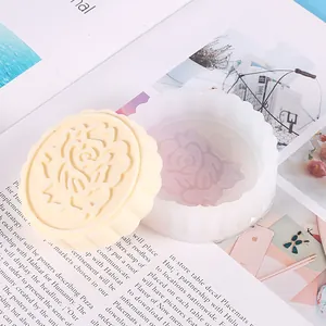 Macro view of rose pattern silicone mold for handmade mooncake-shaped DIY candles