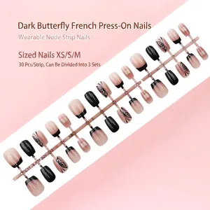 Handgemaakte Press On Nagels Set Franse Stijl Assorti Maten Kunstnagels Voor Vrouwen Nagelkunst Decoratie Accessoire
