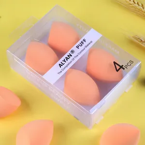 Set of 4 soft orange slanted makeup sponges in a transparent box for flawless contouring