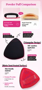 Close-up of black teardrop powder puff showing dual-material texture and soft PU leather back