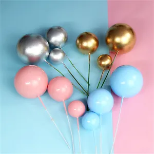 Metallic Foam Ball Cake Toppers Gold Silver Pink Blue Mirror Cake Decorating Plug-in For Birthday Wedding Party Celebration Accessory