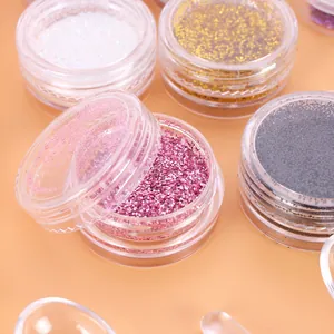 Fine multi-colored shimmer glitter powder set in clear jars for resin jewelry DIY crafts