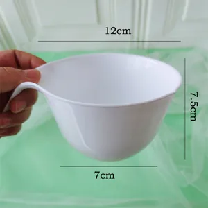 Detailed dimension view of white baking mixing bowl with handle showing 12cm top diameter.