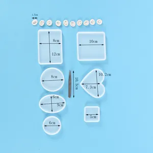 Detailed dimensions of various geometric DIY resin molds for jewelry making crafts