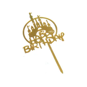 Eleganter goldener Acryl-Schloss-Happy-Birthday-Kuchenaufsatz für Party-Backdekorationen