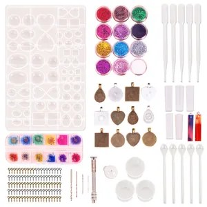 107-piece resin jewelry making kit with silicone molds, glitter, and dried flowers