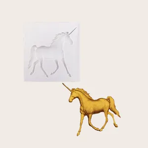 High-quality unicorn silicone mold shown alongside a detailed golden resin model