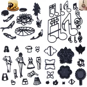 DIY Plastic Fondant Embossing Vorm Set Voor Taartrand Decoratie Gereedschap Mens Plant Muzieknoot Patroon Koekjessnijder Bakvorm