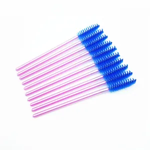 Disposable mascara wands with blue bristles and pink handles for lash extensions