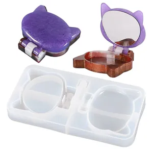 Silicone mold for DIY cat-shaped resin makeup mirrors with compact mirror design