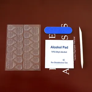 Essential press-on nail kit featuring jelly glue, mini nail file, and alcohol pad