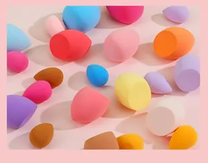 Professional multicolor makeup sponge set featuring teardrop and slanted cut designs
