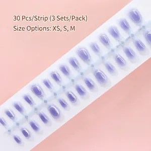 Purple gradient press-on nail tips strip with 30 pieces in sizes XS/S/M for manicure