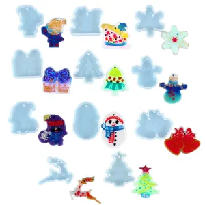 DIY Christmas silicone resin molds for keychain pendants with snowman and tree shapes