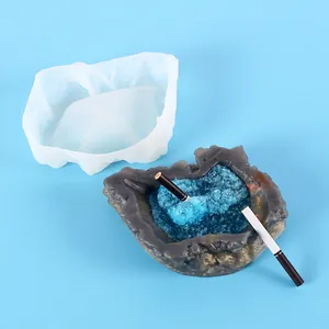 Close-up of rock shaped crystal resin ashtray silicone mold with its finished sample.