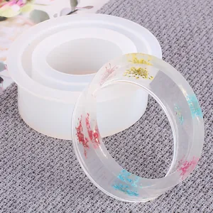 Silicone mold for DIY resin C-type bracelet with a finished floral bangle example