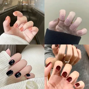 Glossy Solid Color Press On Nails Short Square Artificial Nail Tips Daily Minimalist Fake Nails For Women Manicure Beauty