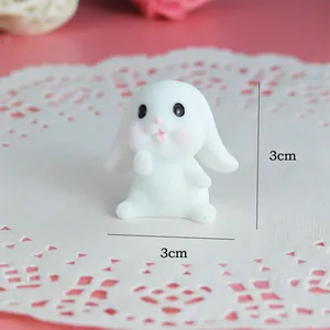 Miniature white bunny figurine for micro landscape and cake decor 3cm size detail view