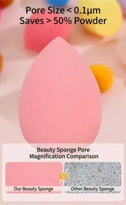 Detailed macro view comparing pore density of the pink makeup sponge