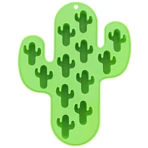 Green cactus shaped silicone ice cube mold with 12 cavities for creative DIY treats